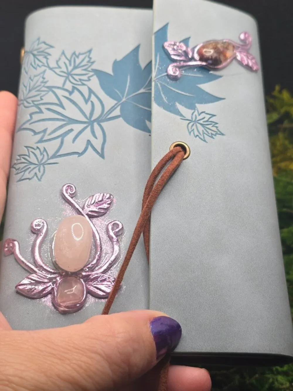 Blue Faux Leather Crystal Journal | Rose Quartz Amethyst Quartz